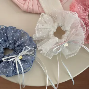 Chouchou en Dentelle Doux Coréen Femmes Fille Mignon Nœud Ruban Pois Bande de Cheveux Accessoires Élastiques pour Cheveux