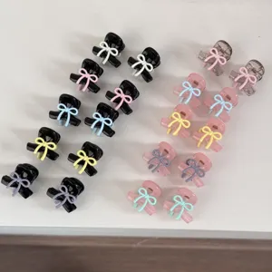 Korean sweet mini bow hair claw set, cute fringe and side hair styling clips for women.