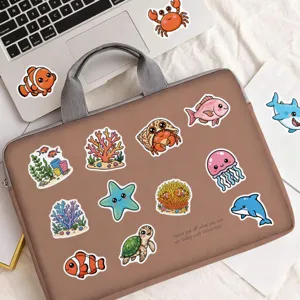 Detail view of waterproof cute marine animal stickers showcasing vibrant cartoon designs.