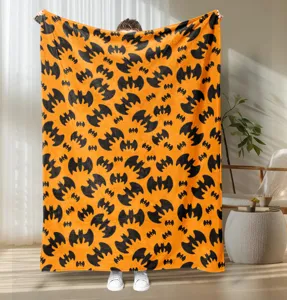 Halloween bat print flannel blanket cozy soft throw blanket for bed couch home decor use