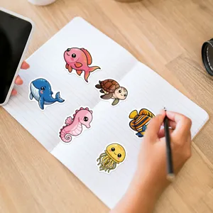 Cute marine life graffiti stickers, waterproof vinyl decals for water bottles and notebooks.