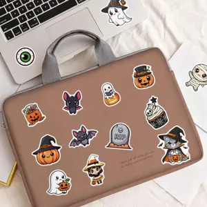 Cute Halloween waterproof stickers set, featuring ghosts, pumpkins, and bats for decor.