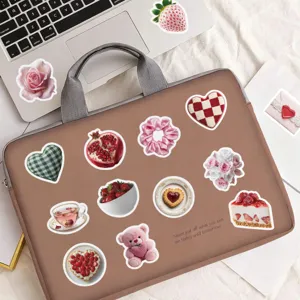 Cute pink strawberry aesthetic stickers set waterproof decorative decals for laptop bag cup