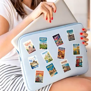 European travel city vintage stickers set waterproof decorative luggage laptop decals 50pcs