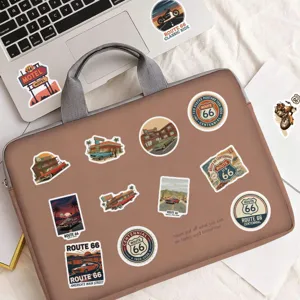 Set di adesivi decorativi impermeabili vintage Route 66 per laptop, borraccia e valigia.