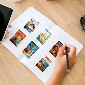 Retro European travel city stickers set, vintage landmark graffiti diary decorative decals.