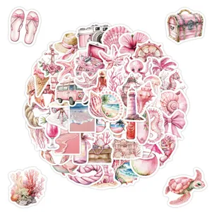 Pink Summer Waterproof Vinyl Stickers Featuring Creative Aesthetic Graffiti Designs. Perfect For Decorating Water Bottles Laptops And Luggage