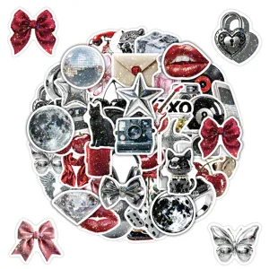 50pcs Y2K holographic aesthetic decorative waterproof stickers set for phone and laptop.