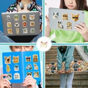 50 Pcs Adesivi Impermeabili Gatto Cartone Animato Carini Animali Divertenti Decals per Telefono
