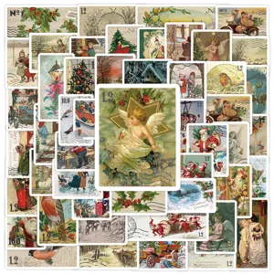 50 Stk. Vintage Weihnachten Briefmarken Aufkleber Wasserdichte Retro Sticker für Flaschen