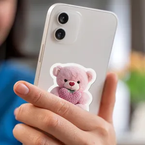 Cute pink bear strawberry sticker waterproof decal for phone case and water bottle decor