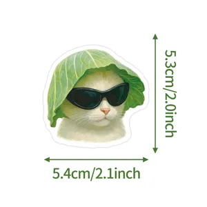 Simpatico gatto adesivo impermeabile divertente cappello cavolo occhiali animale