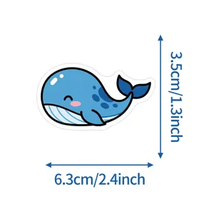 Cute cartoon blue whale waterproof vinyl sticker for water bottle, laptop and journal decor.