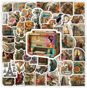 Vintage junk journal stickers pack waterproof aesthetic art decals for laptop water bottle