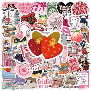 Waterproof cute pink romance book reader sticker pack aesthetic vinyl decals for Kindle phone cup.