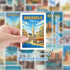 Brussels travel sticker retro city landmark waterproof sticker for luggage laptop planner deco