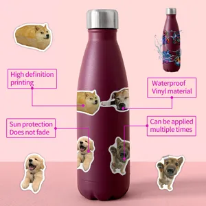 Waterproof cute puppy stickers for water bottle, vinyl graffiti decal, 50pcs cartoon dogs.
