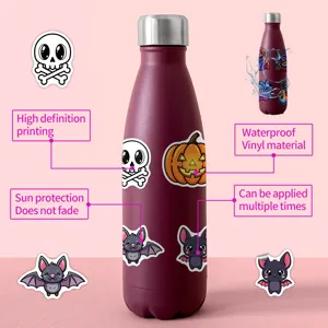 Halloween waterproof stickers set for water bottle, cute cartoon decal decoration.