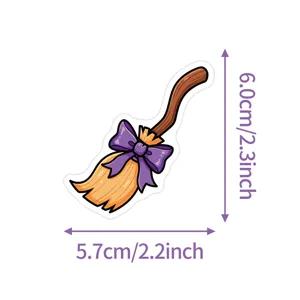 Cute Halloween cartoon broom sticker with purple bow waterproof decal for water bottle phone
