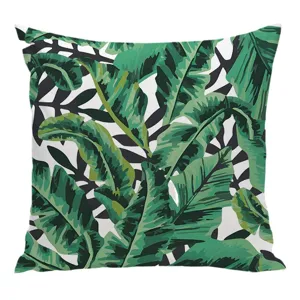 Tropical plant digital print throw pillow cover, green banana leaf home decor cushion.