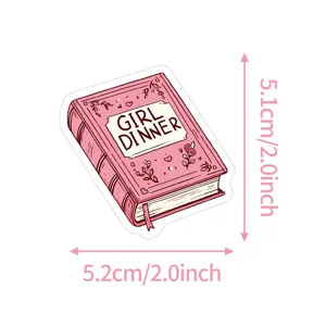 Pink book aesthetic sticker waterproof vinyl cute girl dinner book lover cute decal 2 inch