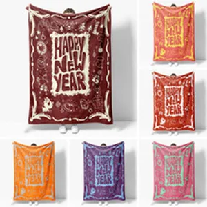 Holiday printed throw blanket detailed view, cozy home decor for sofa and bed use.