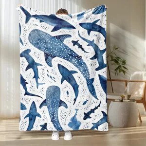 Coperta in flanella accogliente con bellissime stampe ad acquerello di squali oceanici.