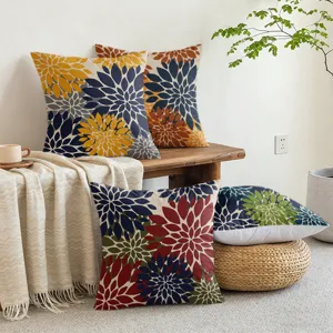 Close-up detail of floral pattern throw pillow cover, stylish home decor design for living room.
