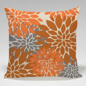Orange grey dahlia floral cushion cover decorative pillow case for modern home living room