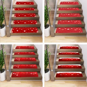 Christmas stair mat red snowflake non-slip stair tread festive home decor runner rug