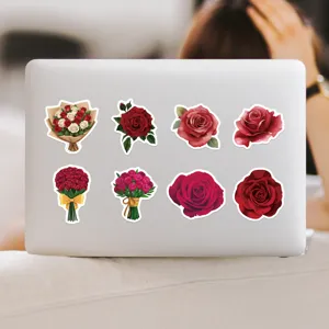 Red rose stickers waterproof vinyl aesthetic flower bouquet decal for laptop water bottle cup