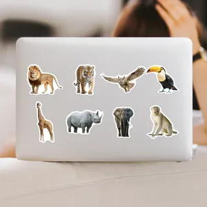 Animal waterproof stickers featuring realistic wildlife designs, perfect for decorating laptops and luggage.