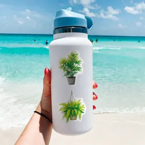 Grüne Zimmerpflanzen Aufkleber süße Cartoon wasserdichte dekorative Sticker für Trinkflasche.