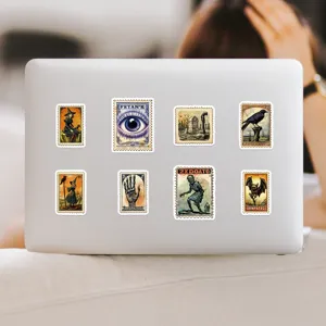 Waterproof Halloween vintage stamp stickers, spooky gothic decals for luggage and laptop.