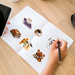 Detail view of waterproof cute ghost book stickers, creative cartoon decor set for daily use.