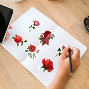 50pcs red rose waterproof stickers for water bottle phone laptop aesthetic floral decals