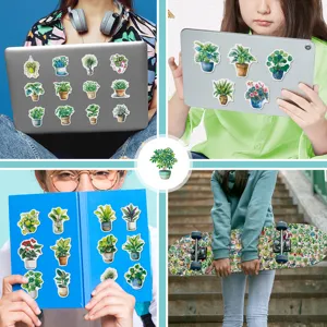 Wasserdichte grüne Zimmerpflanzen Aufkleber, süße Cartoon Topfpflanzen DIY Aufkleber für Laptop.