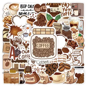 50pcs Coffee Aesthetic Stickers Waterproof Vinyl Decals for Water Bottle Laptop Cup Decor