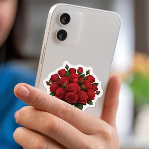 Waterproof red rose stickers for phone case and water bottle, aesthetic floral vinyl decals.