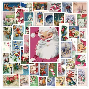 50pcs vintage christmas stickers waterproof cute retro holiday decals for water bottles