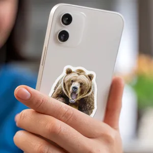 Grizzly bear sticker for phone case, waterproof vinyl animal decal for laptop suitcase