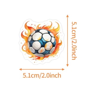 Waterproof soccer sticker with watercolor flame design, stylish sports decals for cups 5.1cm