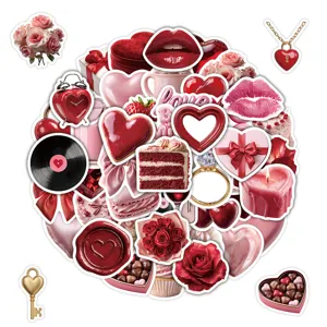 50pcs Valentine Day stickers waterproof vinyl decal cute red love heart rose romantic decor