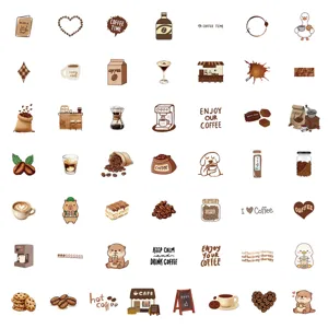 50 pieces cute coffee aesthetic waterproof vinyl stickers for water bottle laptop decoration