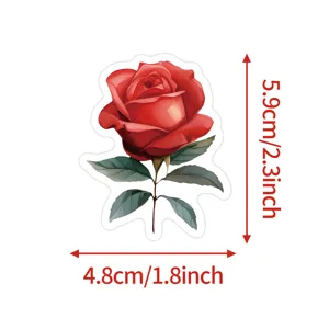 Red rose waterproof vinyl sticker for water bottle, phone, and laptop decor, size 5.9x4.8cm