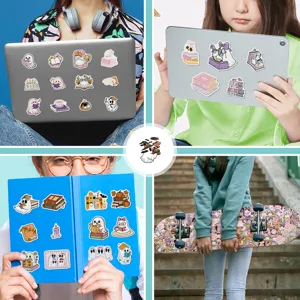Waterproof cute ghost sticker pack for laptop and water bottle, 50pcs aesthetic vinyl decals.