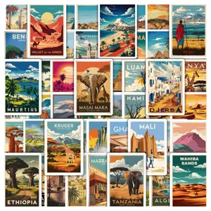 50 Pcs African Travel Vintage Art Stickers Waterproof Vinyl Decals for Laptop Luggage Water Bottle