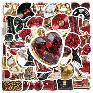 Luxury red and gold waterproof stickers set featuring shiny star film for phone and cup.