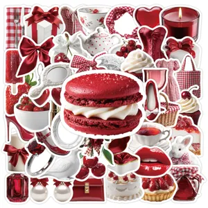 Red plaid aesthetic waterproof sticker pack, creative decorative graffiti decals for phone.