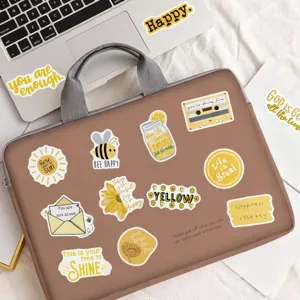 Set adesivi motivazionali gialli impermeabili, decalcomanie vinile fai da te per laptop, telefono.